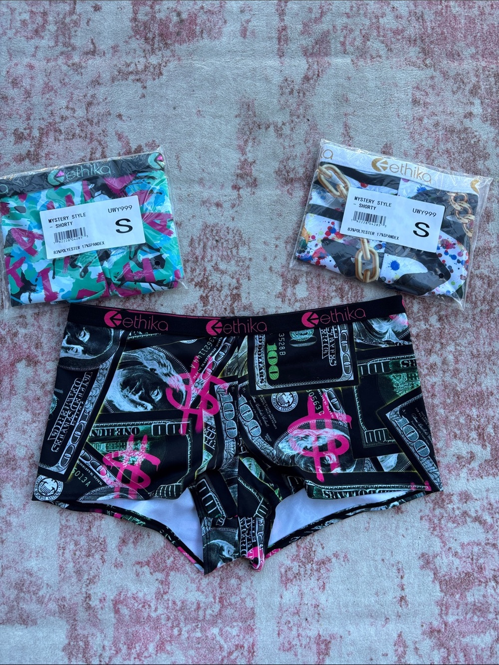 Ethika Women’s Boyshorts with Pink & Green Money Graphic
